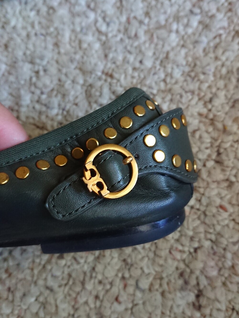 Tory Burch Holden gold tone Studded hunter green Ballet Flats size 7 - Picture 8 of 14